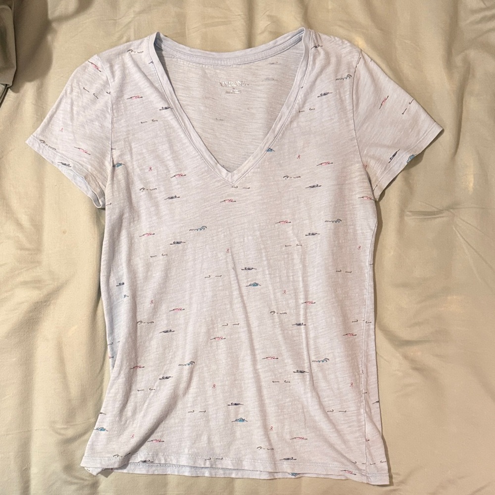 Merona Light Blue V-Neck Tee with Subtle Print